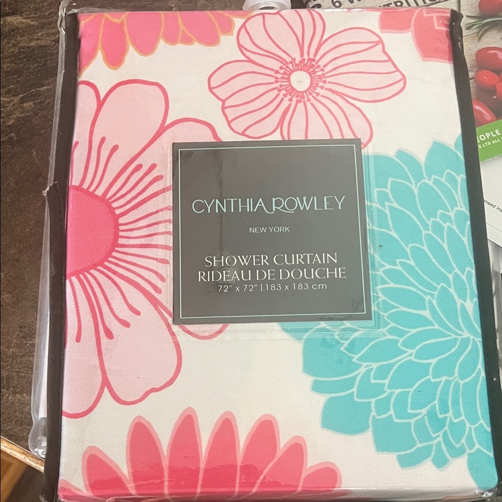 Cynthia Rowley Pink and Blue Floral Shower Curtain
